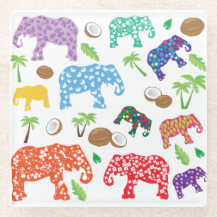 Tropical Elephants Glass Coaster