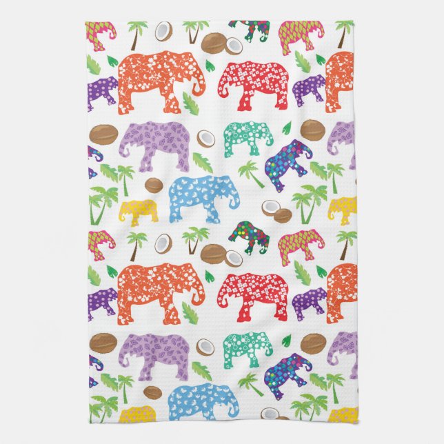 Tropical Elephants Tea Towel (Vertical)