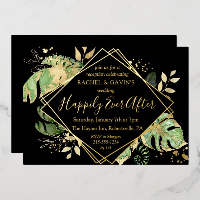Tropical Elopement Wedding Reception Black & Gold  (Front/Back)