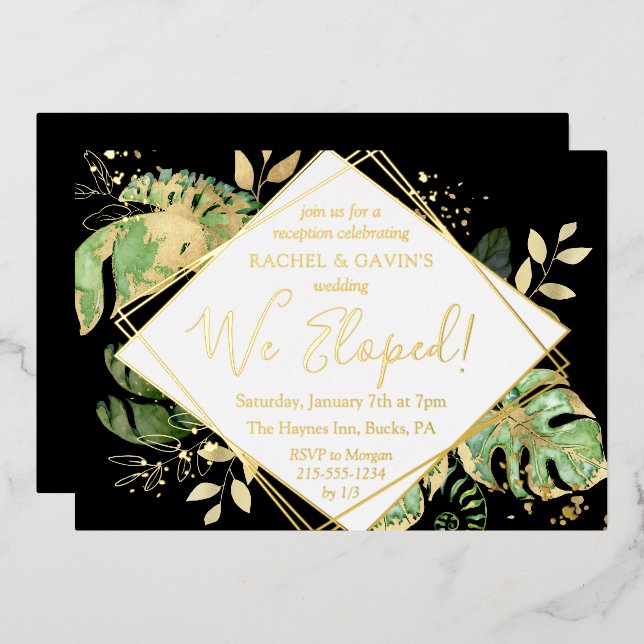 Tropical Elopement Wedding Reception Black & Gold (Front/Back)