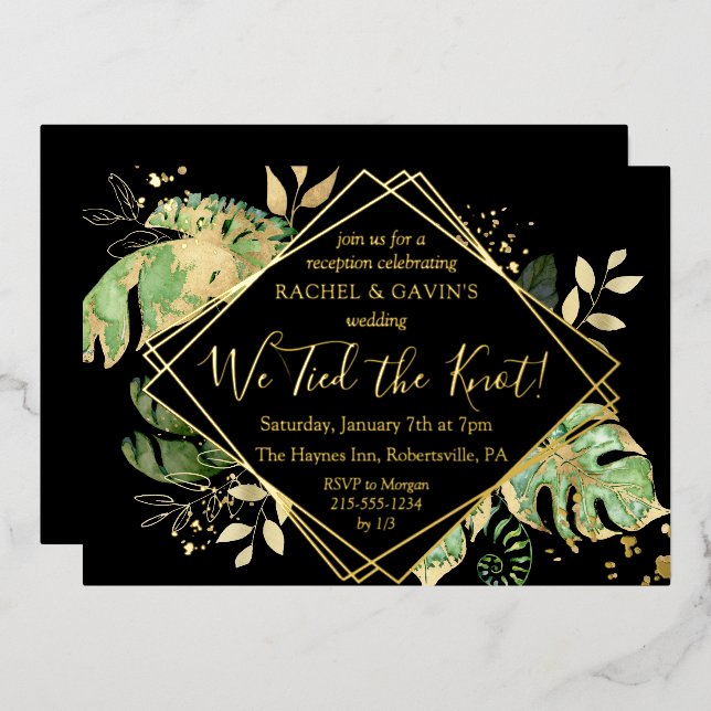 Tropical Elopement Wedding Reception Black & Gold  (Front/Back)