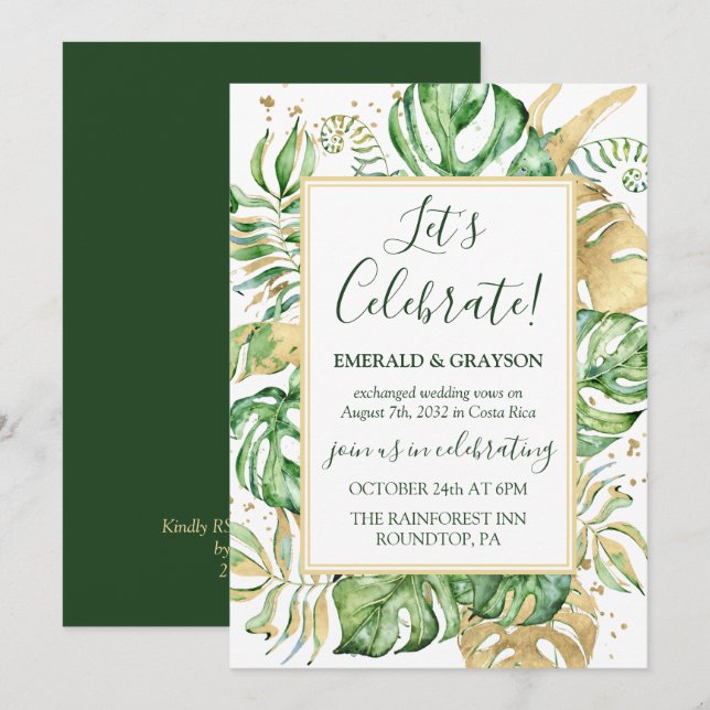 Tropical Elopement Wedding Reception Party Invitation (Front/Back)
