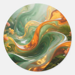 Tropical Emerald Amber Swirl Classic Round Sticker
