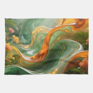 Tropical Emerald Amber Swirl Tea Towel