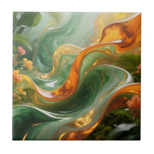 Tropical Emerald Amber Swirl Tile