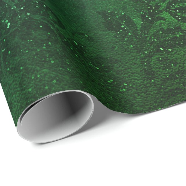 Tropical Emerald Black Floral Metallic Glam Sprark Wrapping Paper (Roll Corner)