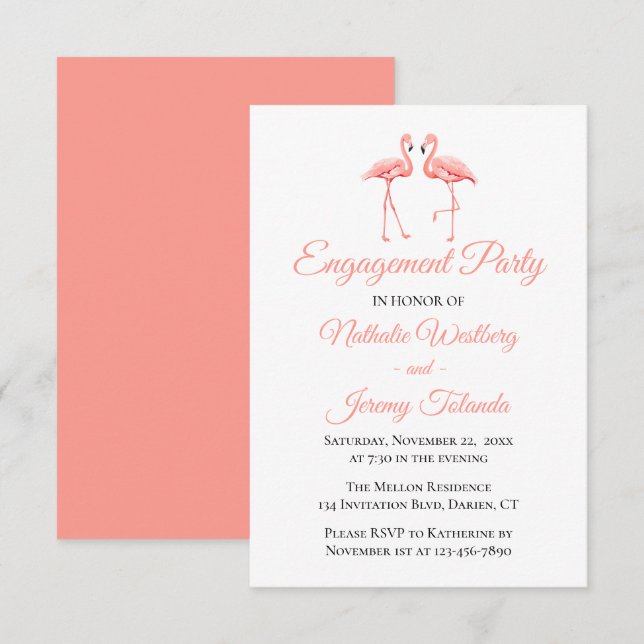 Tropical Engagement Party Pink Flamingo Wedding Invitation (Front/Back)