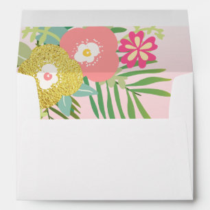 Tropical Envelope Girl Birthday Pink Gold Floral