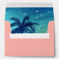 Tropical Envelope Liner Teal Blue Peach Palm Trees