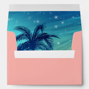 Tropical Envelope Liner Teal Blue Peach Palm Trees
