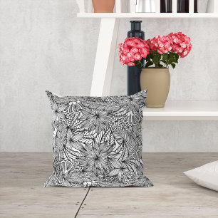 Tropical Escape Black and White Coloring Cushion