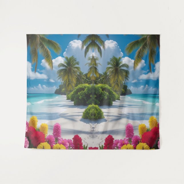 "Tropical Escape: Ocean Bloom Wall Tapestry (Front (Horizontal))