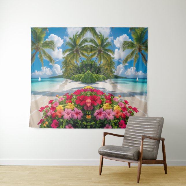 "Tropical Escape: Ocean Bloom Wall Tapestry (In Situ (Horizontal))