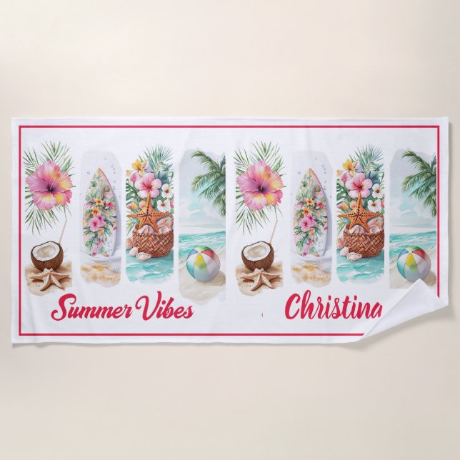 Tropical Escape: Sun, Surf & Style Beach Towel (Front)