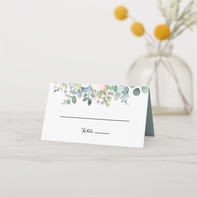 Tropical Eucalyptus Greenery Wedding Place Card (Front)