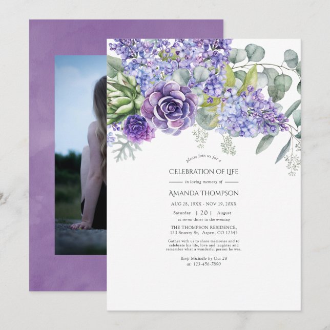Tropical Eucalyptus Succulents Celebration of Life Invitation (Front/Back)