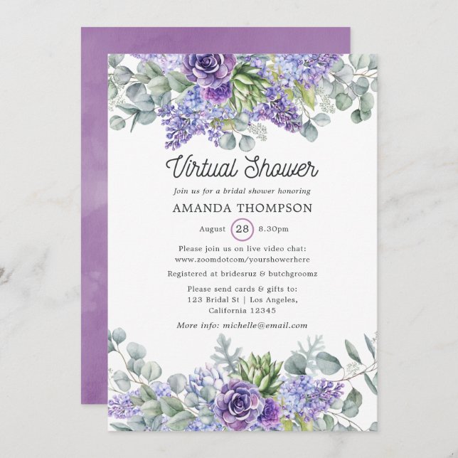 Tropical Eucalyptus Succulents Virtual Shower Invitation (Front/Back)