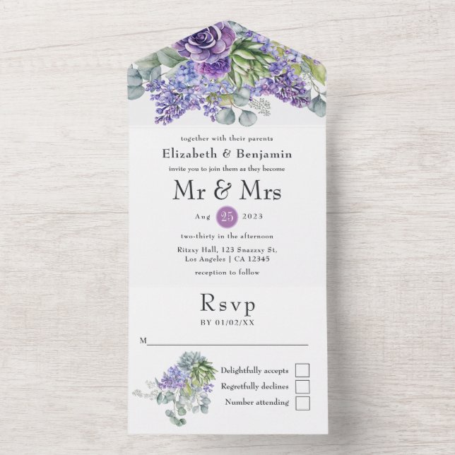 Tropical Eucalyptus Succulents Wedding All In One Invitation (Inside)