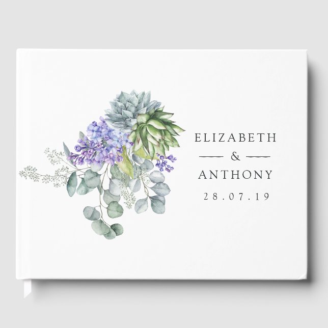 Tropical Eucalyptus Succulents Wedding Guest Book (Front)