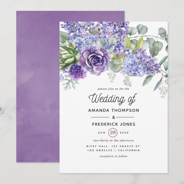 Tropical Eucalyptus Succulents Wedding Invitation (Front/Back)