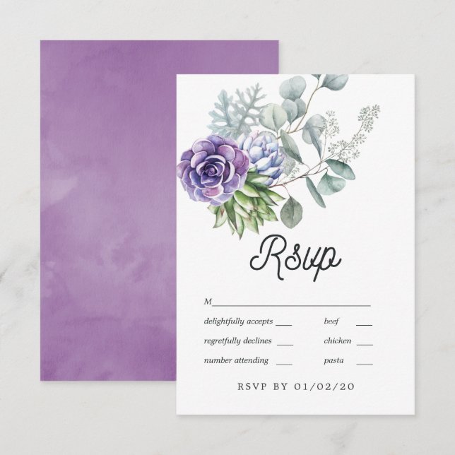 Tropical Eucalyptus Succulents Wedding RSVP Card (Front/Back)