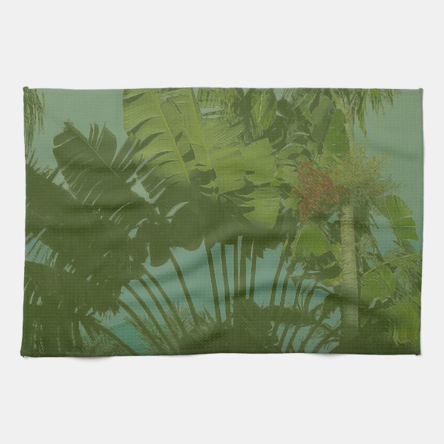 Tropical Evening Greens Tea Towel (Horizontal)