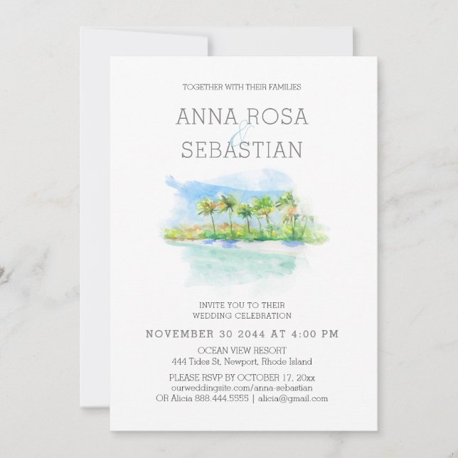 *~* Tropical Exotic AR7 Beach WEDDING RSVP +  Invitation (Front)