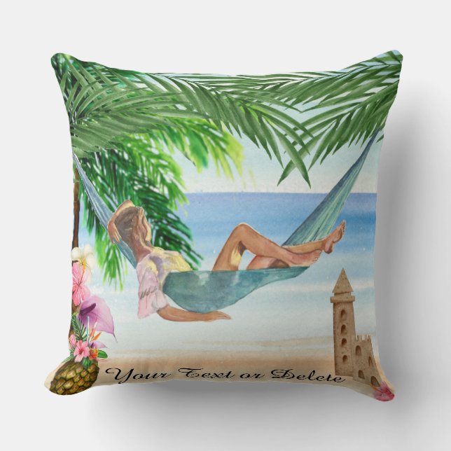 *~* Tropical Exotic  Beach Woman Hammock AR29  Cushion (Front)