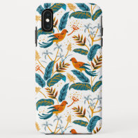 Tropical exotic birds and leaves pattern