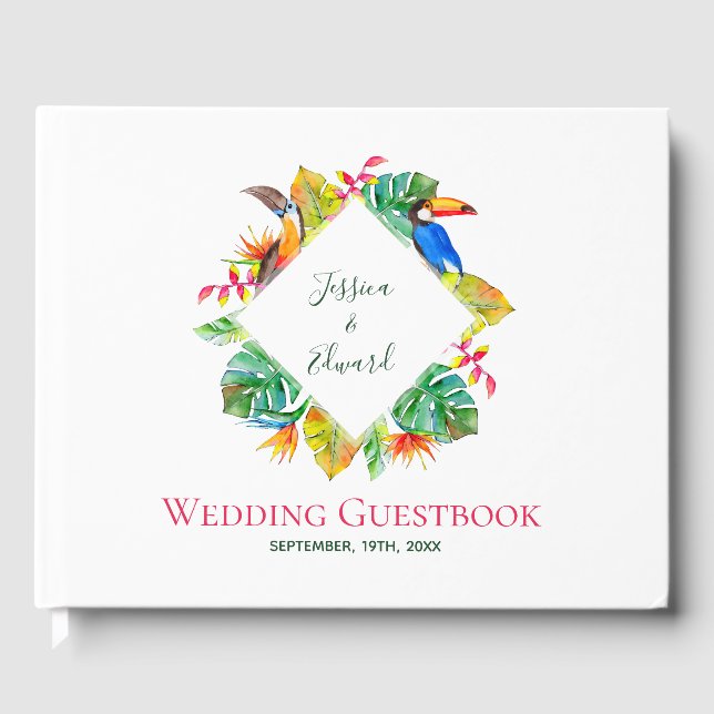 Tropical Exotic Birds Hawaiian Wedding Guest Book (Front)