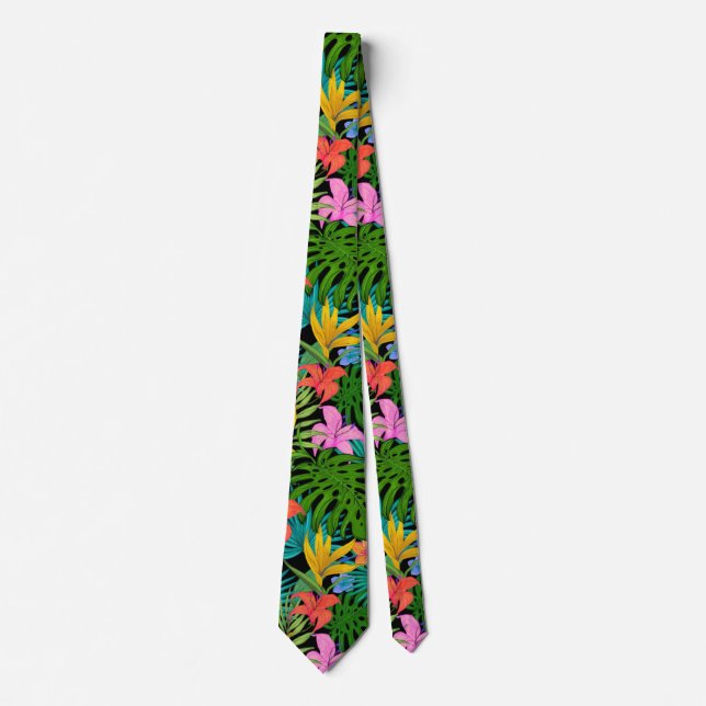 Tropical Exotic Floral Foliage Hawaiian Flowers Tie (Front)