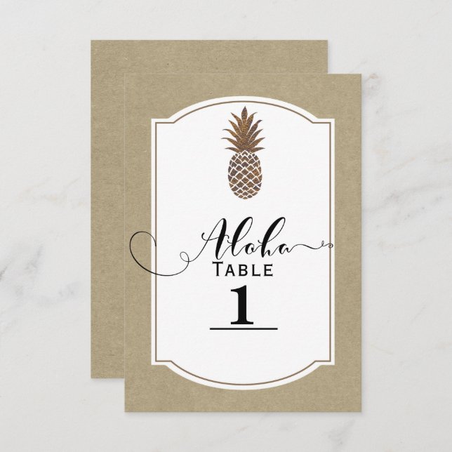 Tropical Exotic Floral Gold Pineapple Table Number (Front/Back)