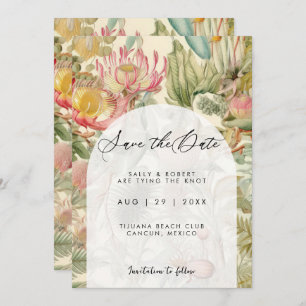 Tropical exotic florals save the date card