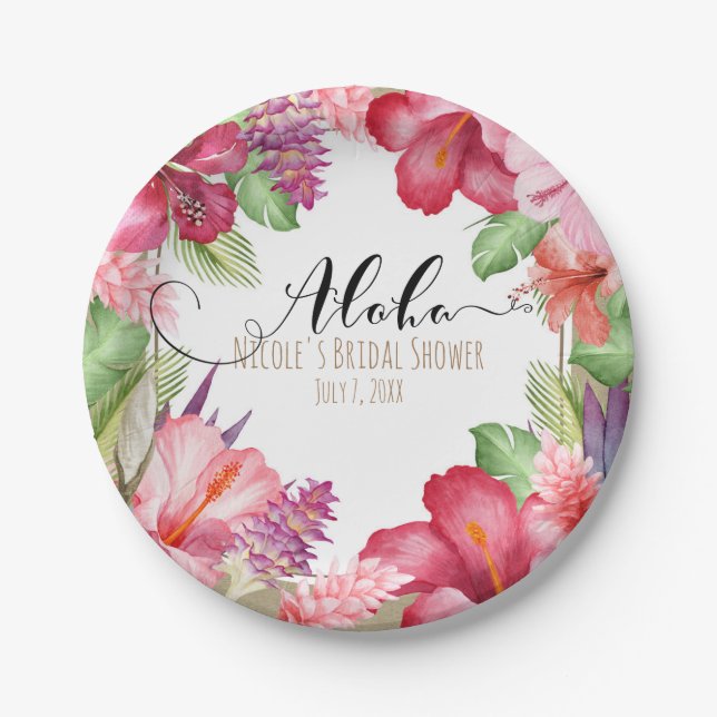 Tropical Exotic Flowers Elegant Hawaiian Aloha Paper Plate (Front)
