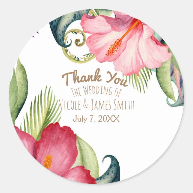Tropical Exotic Flowers Elegant Hawaiian Floral Classic Round Sticker (Front)