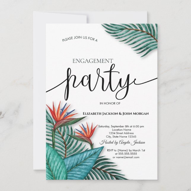 Tropical Exotic Flowers Engagement   Invitation (Front)