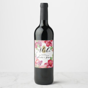 Tropical Exotic Flowers & Gold Pineapple Wine Wine Label