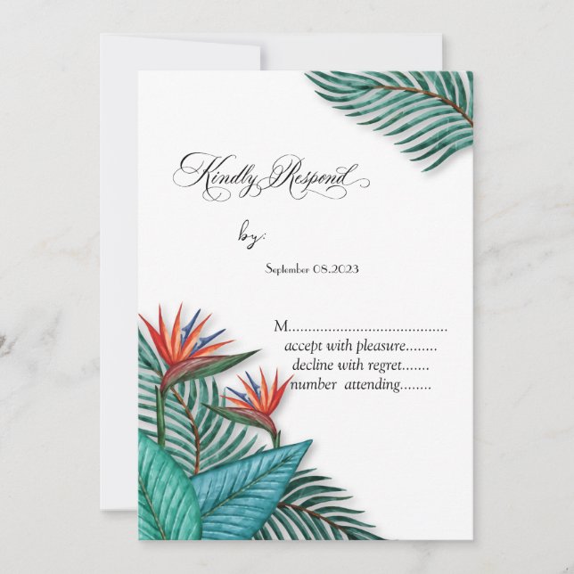 Tropical Exotic Flowers RSVP  Invitation (Front)