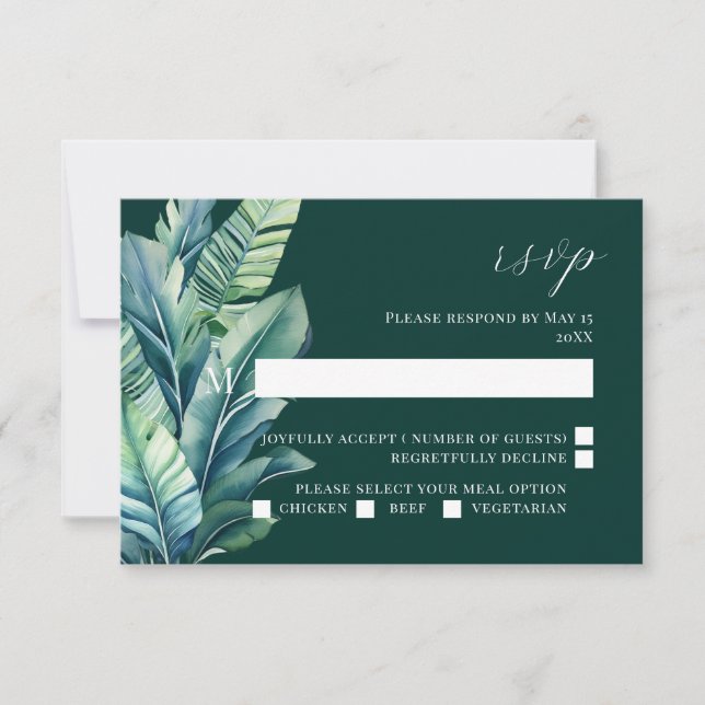 Tropical Exotic Foliage Leaves Wedding RSVP Card (Front)