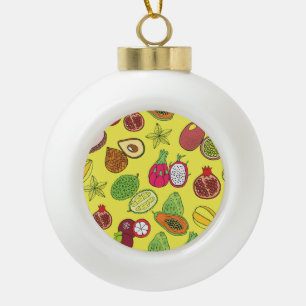 Tropical Exotic Fruits Hand-Drawn Pattern Ceramic Ball Christmas Ornament