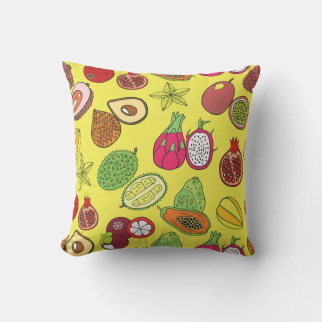 Tropical Exotic Fruits Hand-Drawn Pattern Cushion (Front)