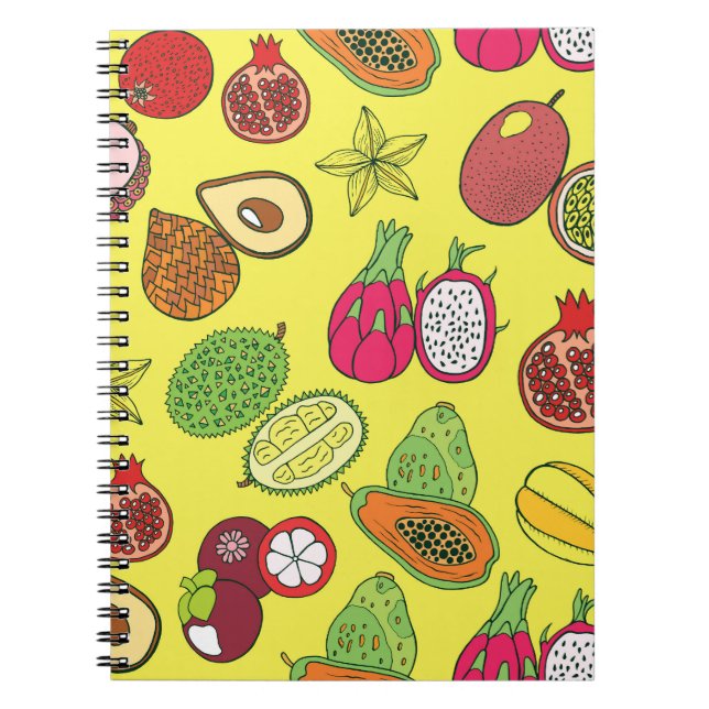 Tropical Exotic Fruits Hand-Drawn Pattern Notebook (Front)