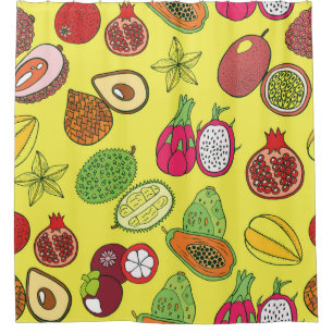 Tropical Exotic Fruits Hand-Drawn Pattern Shower Curtain
