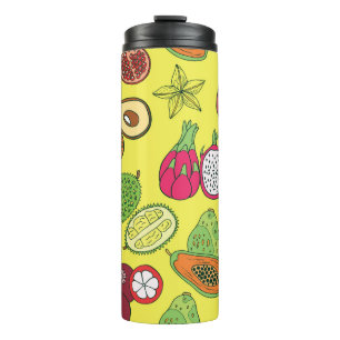 Tropical Exotic Fruits Hand-Drawn Pattern Thermal Tumbler