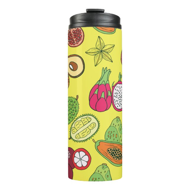 Tropical Exotic Fruits Hand-Drawn Pattern Thermal Tumbler (Front)
