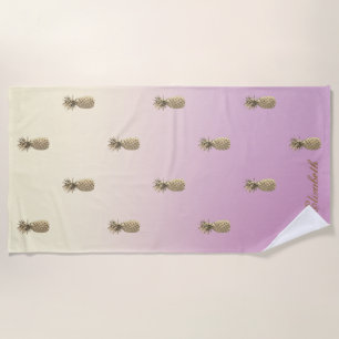 Tropical Exotic ,Gold Pineapple Beach Towel