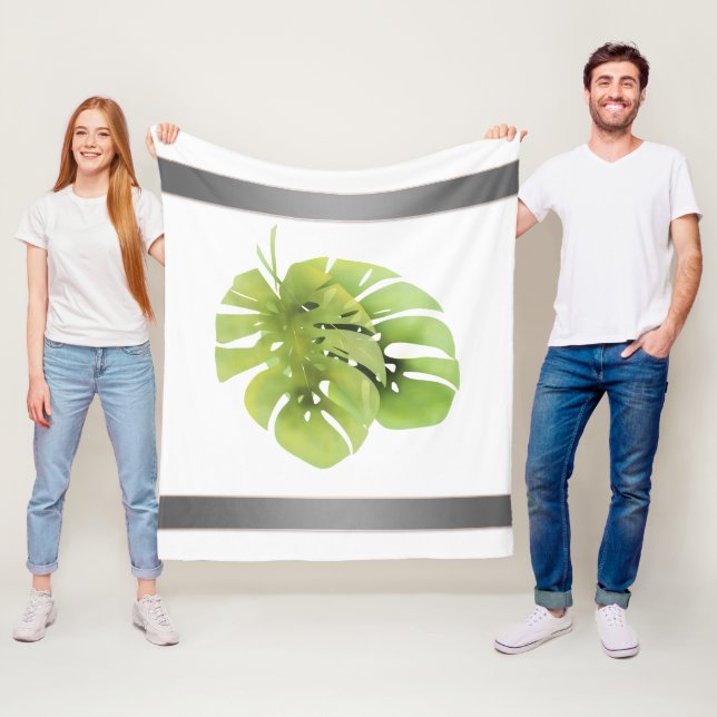 Tropical exotic green monstera leaves watercolor e fleece blanket (In Situ)