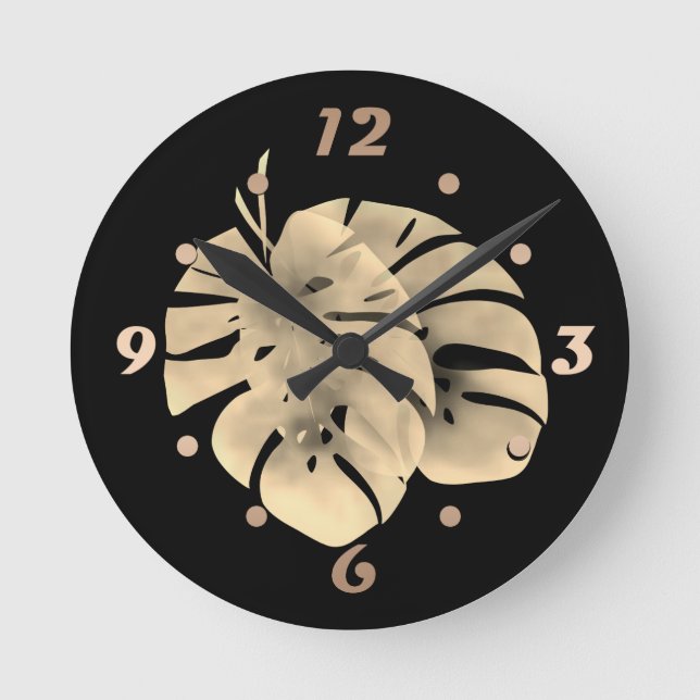 Tropical exotic green monstera leaves watercolor e round clock (Front)