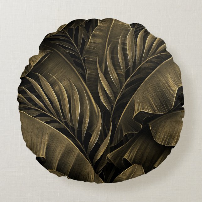 Tropical Exotic: Grunge Golden Nature Round Cushion (Front)