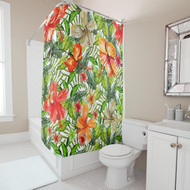 Tropical Exotic Jungle Hibiscus Flower Flowers Shower Curtain (In Situ)